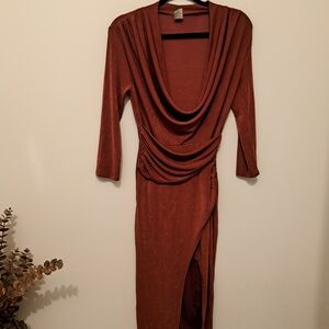Women’s Rust Long Sleeve Draped Midi Dress